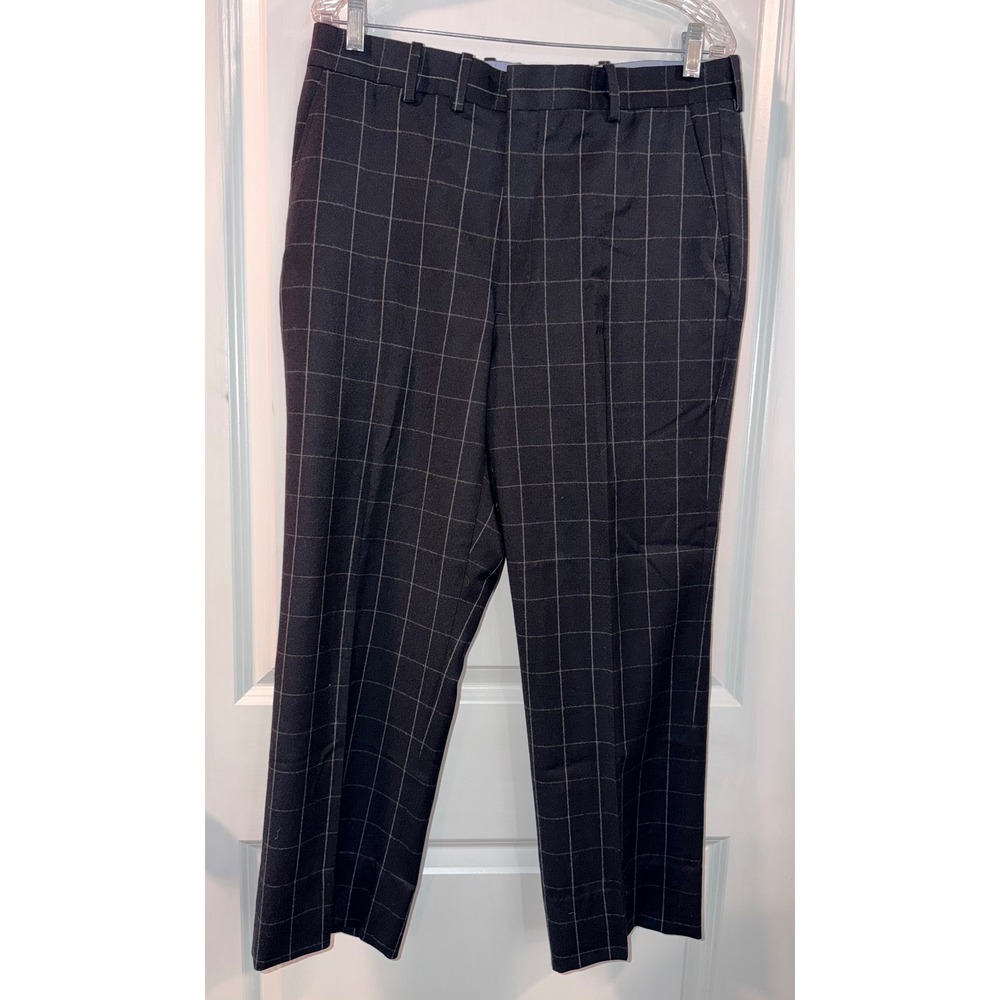 Corbin Mens Black Windowpane Dress Pants Wool Size‎ 34x27 Fast Shipping!